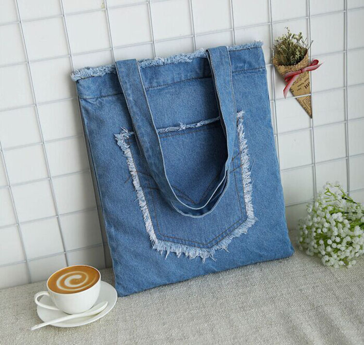 denim shopping bags