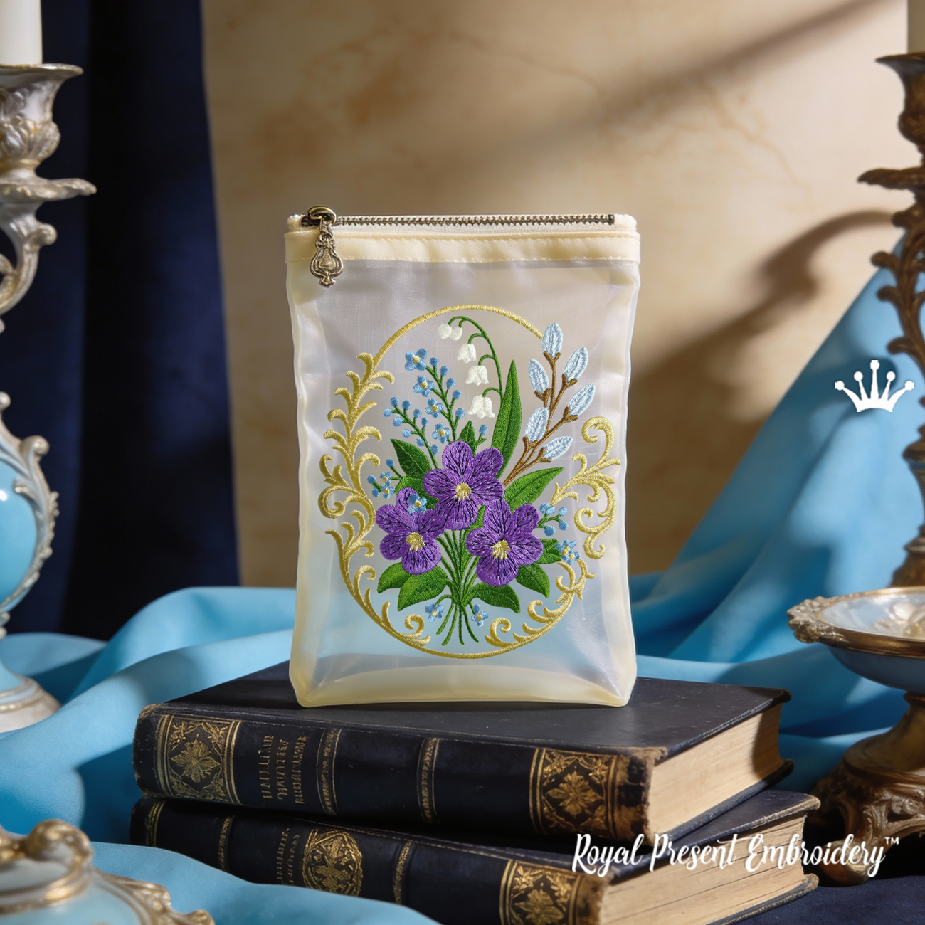 Medallion Spring Pansy Bouquet machine embroidery design