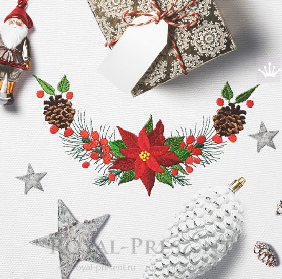 Poinsettia Garland Machine Embroidery Design - 2 sizes