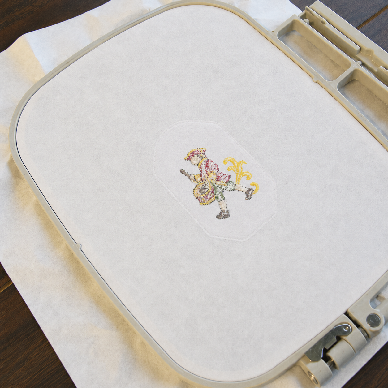 Back of the completed decorative embroidery before adding the ornament backing