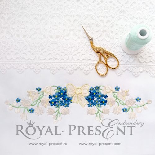 Machine Embroidery Design Lilies of the Valley and forget-me-nots with a bow - 3 sizes