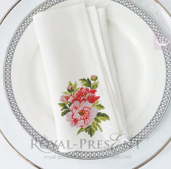 Peonies Cross-stitch Machine Embroidery Design