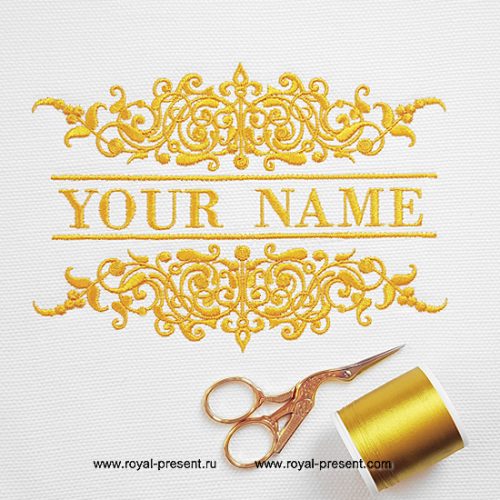 Split monogram ornamental border embroidery design
