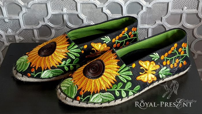 Sunflowers Espadrilles Machine Embroidery Pattern