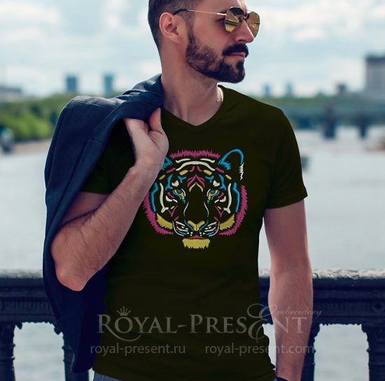 Tiger head machine embroidery design