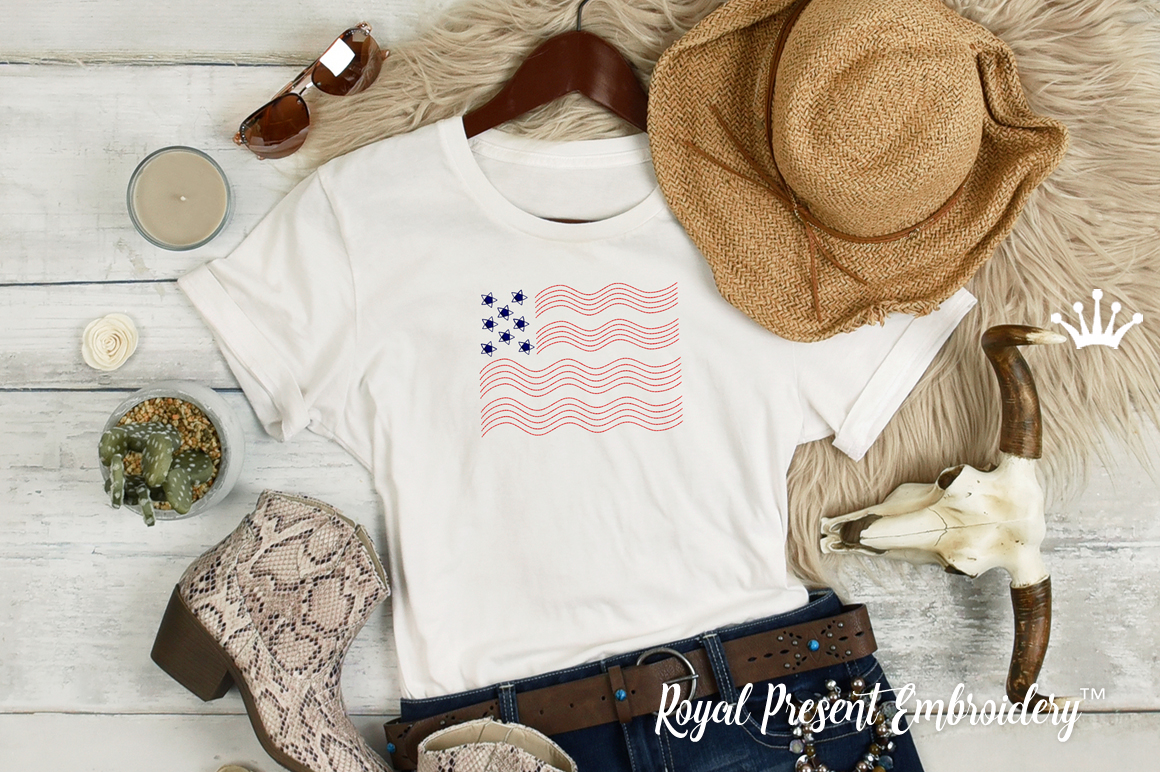 USA Flag Free Patriotic Machine Embroidery Design - 5 sizes