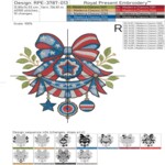 4th of July Patriotic Bow Ornament Machine Embroidery Design - 6 Sizes