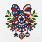 4th of July Patriotic Bow Ornament Machine Embroidery Design - 6 Sizes