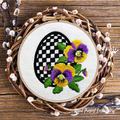Applique Checkered Egg with Pansies - 2 sizes