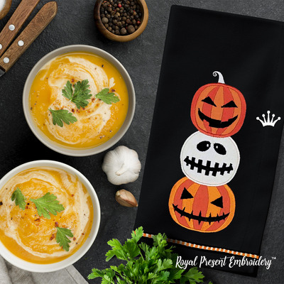Three Pumpkins Halloween applique embroidery design
