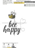 Bee Happy Inscription Machine Embroidery Design - 4 sizes