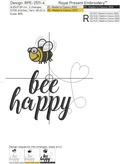 Bee Happy Inscription Machine Embroidery Design - 4 sizes