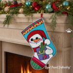 Big Christmas Stocking with Snowman Machine Embroidery Design – 5 Sizes