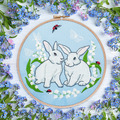 Bunnies in lilies of the valley Machine Embroidery Design - 4 sizes