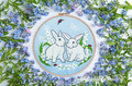 Bunnies in lilies of the valley Machine Embroidery Design - 4 sizes