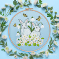 Bunnies with daffodils Machine Embroidery Design - 3 sizes
