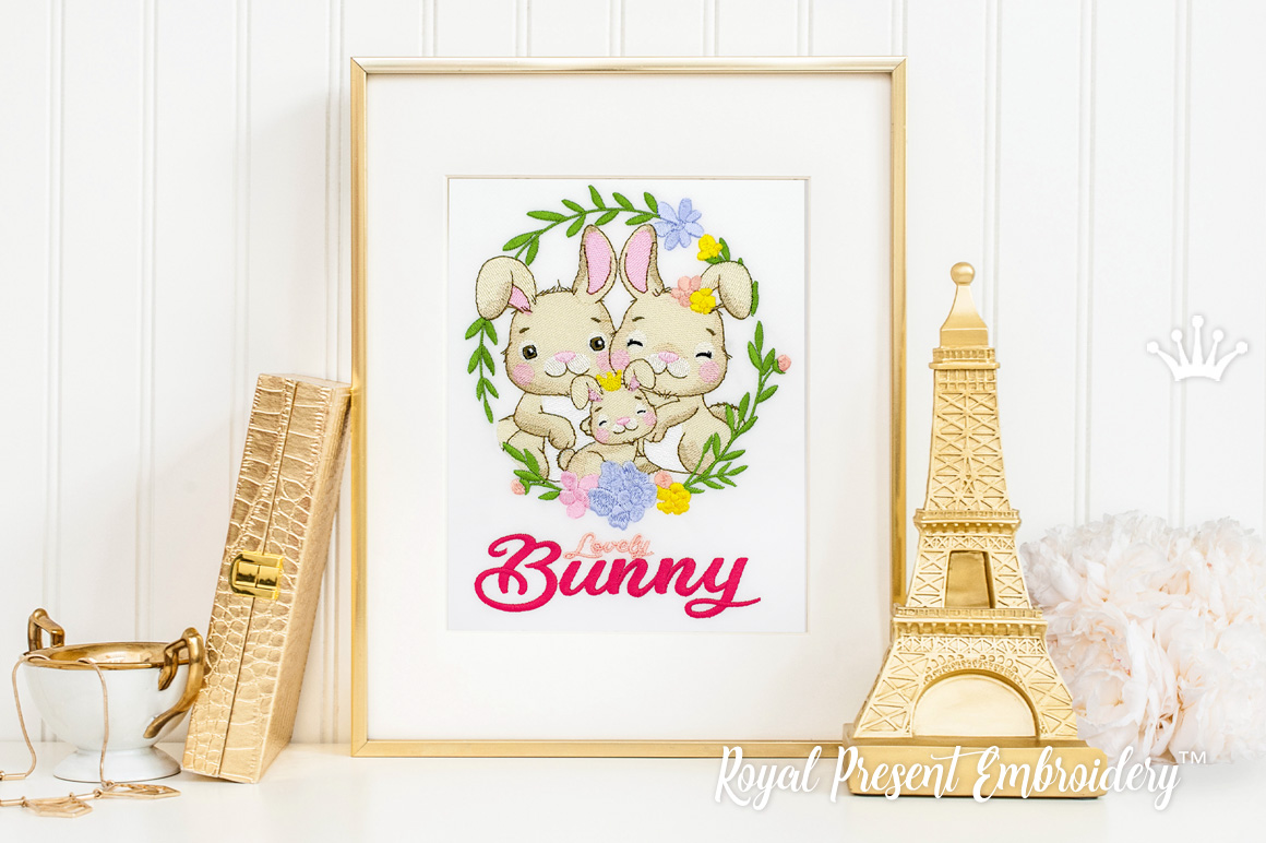 Bunny family machine embroidery design - 2 sizes