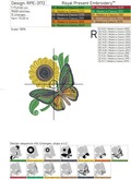 Butterfly on sunflower Machine Embroidery Design - 3 sizes