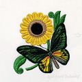 Butterfly on sunflower Machine Embroidery Design - 3 sizes