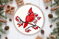 Cardinal bird on a rowan branch Machine embroidery design - 4 sizes