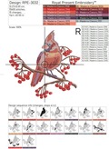Cardinal bird on a rowan branch Machine embroidery design - 4 sizes