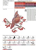 Cardinal bird on a rowan branch Machine embroidery design - 4 sizes
