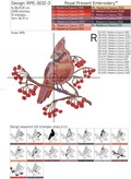 Cardinal bird on a rowan branch Machine embroidery design - 4 sizes