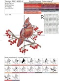 Cardinal bird on a rowan branch Machine embroidery design - 4 sizes