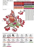 Cardinal bird with rowan Machine embroidery design - 4 sizes