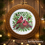 Pair of Red Cardinals with Pine Cones - 4 sizes