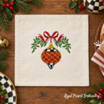Checkered Christmas Teardrop ball with Bow Machine Embroidery Design