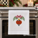 Checkered Christmas Teardrop ball with Bow Machine Embroidery Design