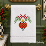Checkered Christmas Teardrop ball with Bow Machine Embroidery Design
