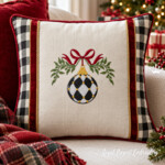 Checkered Christmas Ball with Bow Machine Embroidery Design