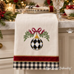 Checkered Christmas Ball with Bow Machine Embroidery Design