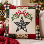 Large Checkered Christmas Star Machine Embroidery Design