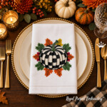 Checkered Pumpkin with Fall Leaves Machine Embroidery Design - 3 sizes