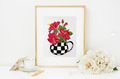 Checkered cup with hibiscus - 4 sizes