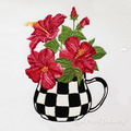 Checkered cup with hibiscus - 4 sizes