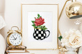 Checkered cup with rose - 4 sizes