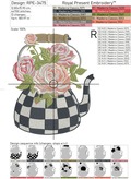 Checkered teapot with roses Set - 3 sizes