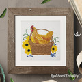 Hen in a basket with sunflowers Machine Embroidery Design - 3 sizes