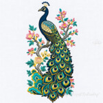 Large Peacock with Long Tail for Mega Hoops Machine Embroidery Design – 4 Sizes