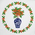 Chinese vase with a 3D Mandarin Tree frame machine embroidery design