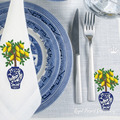 Chinese vase with a 3D lemon tree machine embroidery design