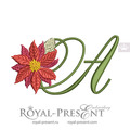 Christmas Letter A with Poinsettia Machine Embroidery Design