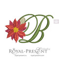 Christmas Letter B with Poinsettia Machine Embroidery Design