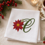Christmas Letter C with Poinsettia Machine Embroidery Design