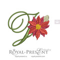 Christmas Letter J with Poinsettia Machine Embroidery Design