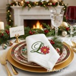 Christmas Letter L with Poinsettia Machine Embroidery Design